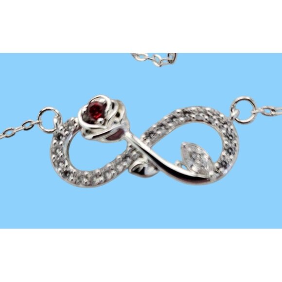 NWOT Silver Infinity Necklace with Red Gemstone & Crystals by Joyen - Picture 1 of 5